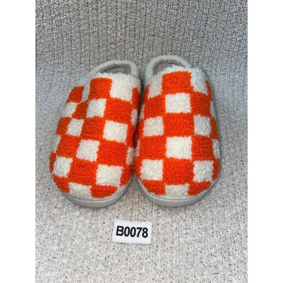 Mia Cozi Faux Fur Check Slide Slippers Women's Orange/Cream Size US7M EU38 - Picture 2 of 8